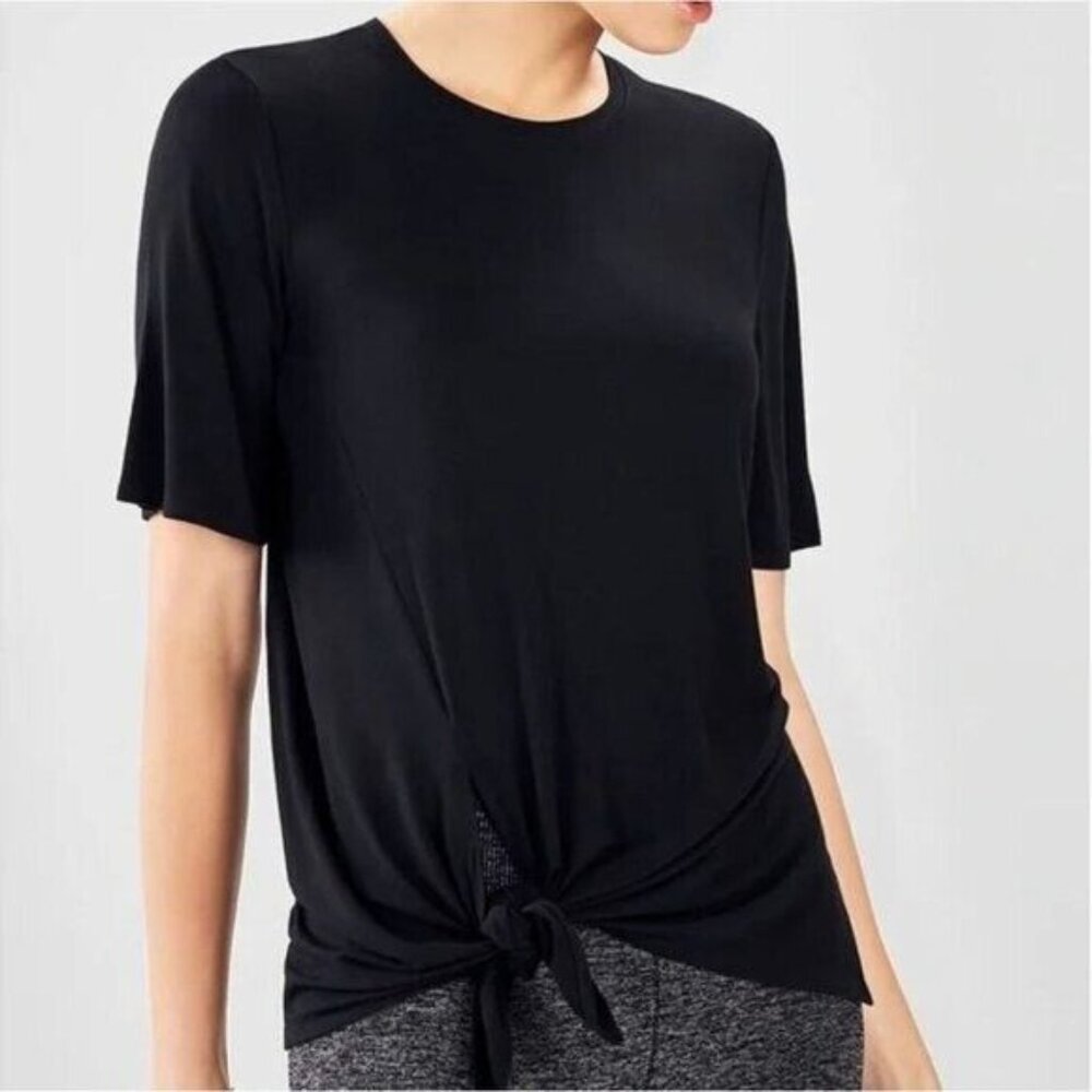 Fabletics Women's Black Tie Front Alia Relaxed Fit Athletic T-Shirt Size M NWT